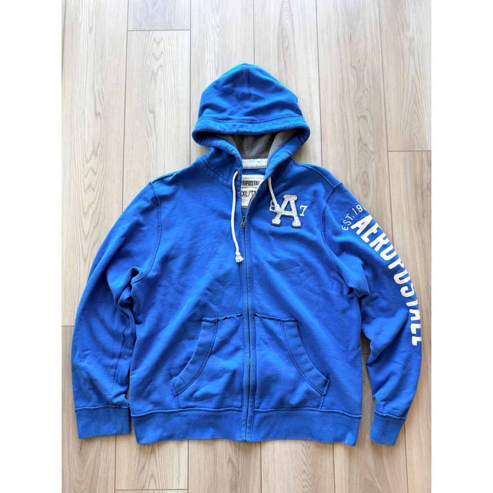 Aeropostale Zip Up Hoodie Mens XXL Blue Graphic A87 Logo Sweatshirt